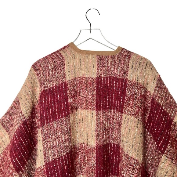 Torrid Red Tan Reversible Ruana Cozy Fall Plaid Women’s Tassel Cape One Size - Picture 10 of 12